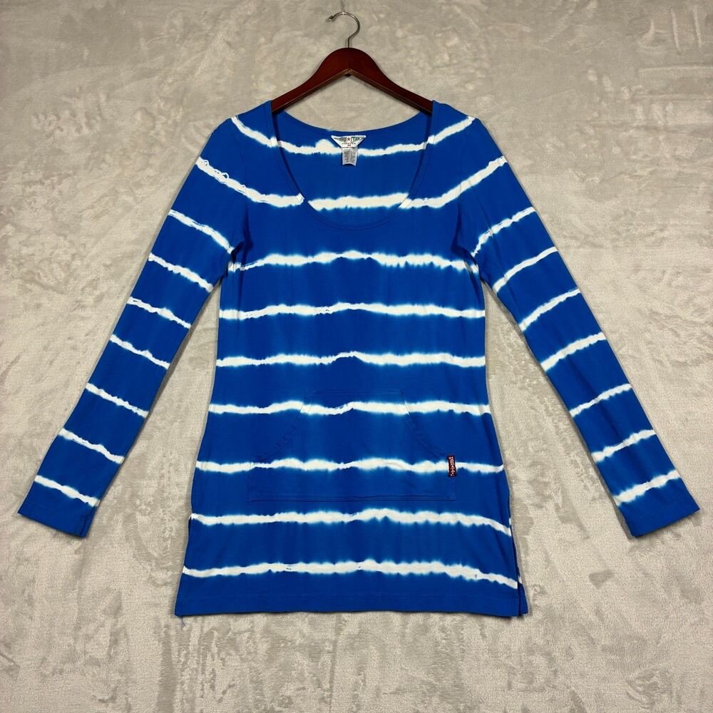Vintage Hard Tail Forever Womens M Tie Dye Long Sleeve Tunic Tee Blue White Y2K
